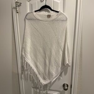 Chico’S White Knit Poncho with Fringe